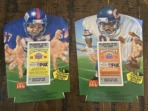1994 McDonalds NFL Giants Bears French Fry Super Bowl Ticket Scratch Off Lot 2 Cover