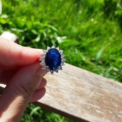 Anello  in argento 925 con zaffiro simulato e zirconi - Immagine 1 di 3