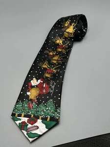 Seltene Punze Krawatte Grüße Krawatte Herren Weihnachten Santa Schlitten Rentier - Bild 1 von 3