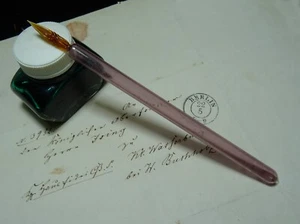 Authentic ANTIQUE 1920's HAND-BLOWN handmade twisted full glass dip ink pen vtg - Picture 1 of 7