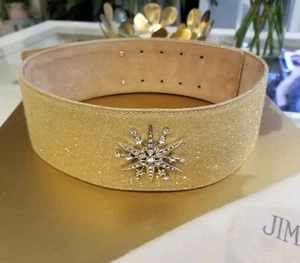 Jimmy Choo golden glitter genuine leather wide leather womens belt 70cm - Picture 1 of 7