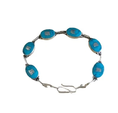 Pulsera de cadena de plata tibetana turquesa Om Mane Padme Hum Foto 1 de 4