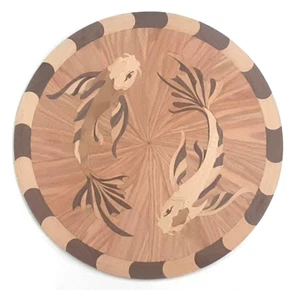 24" DIAMETER x 3/4" THICK " TWO KOI FISH " HARDWOOD FLOOR MEDALLION - Picture 1 of 2