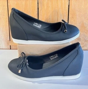 Bella Marie Women's Black Ballerina Slip On Wedge Pump Shoe Size 8.5 - New - Picture 1 of 5