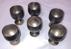 Vintage Small Brass w/ Silver Lining Goblets Great Patina (Set Of 6) 2.25” Tall - Picture 1 of 11
