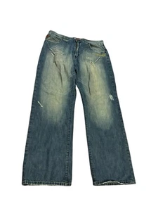 Akademiks Straight Leg Jeans Medium Wash Blue Size 38x33 Denim Distressed - Picture 1 of 13