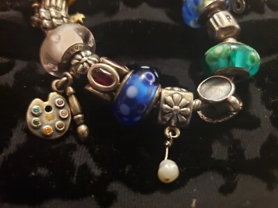 RETIRED Pandora 925 Sterling Silver 14k Gold LOADED ALE Dangle CHARMS BRACELET  - Image 1 of 4