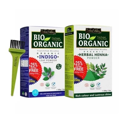 Indus Valley Henna & Indigo Powder Combo 500g Natural Grey Hair Coverage, Shine - Image 1 of 4