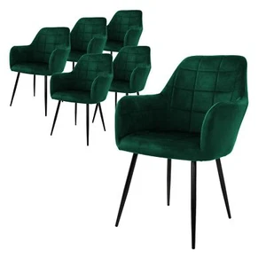 Juego de 6 sillas de comedor verde oscuro con respaldo y reposabrazos tapizados - Imagen 1 de 7