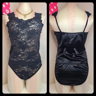 ¡Raro! De Colección Victoria's Secret Segunda Piel Satén y Encaje Cami/Juego Panty Talla M Foto 1 de 4