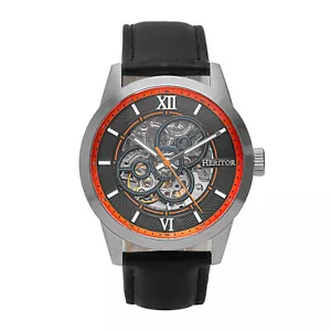 Heritor Automatic Jonas Leather-Band Skeleton Watch - Silver/Orange - Picture 1 of 3