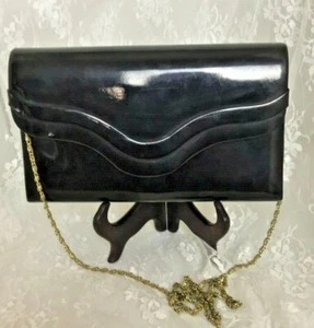 Women's Vintage Crossbody Shoulder Bag Black with Gold Colored Chain - Picture 1 of 4