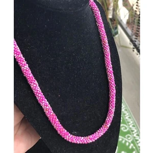 Pink Seed Bead Crochet Necklace Kumihimo Braided 18'' Beads Glass - Picture 1 of 9