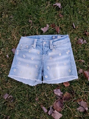 Pantalones cortos de mezclilla Miss Me para niñas margarita flores bordados talla 14 jean Jk72634 Foto 1 de 4