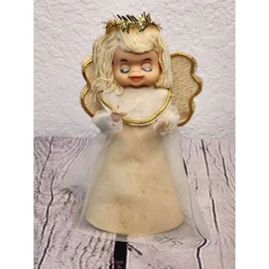 Vintage Angel Tree Topper Wings Yarn Hair Yuletide 1950's 7" - Picture 1 of 6