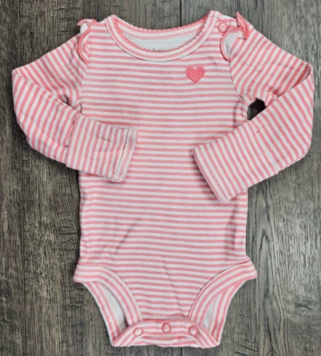 Baby Girl Clothes Just One You Carter's Newborn Pink Striped Heart Bodysuit - Image 1 of 2