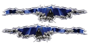 Blue grim reaper rip motorcycle go kart race car truck semi vinyl graphic decal - Picture 1 of 1