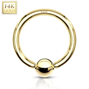 14K Solid GOLD Captive Bead Ring CBR Ear Nose Nipple Piercing Daith Helix Tragus - Picture 1 of 4