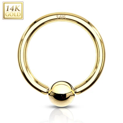 14K Solid GOLD Captive Bead Ring CBR Ear Nose Nipple Piercing Daith Helix Tragus - Image 1 of 2