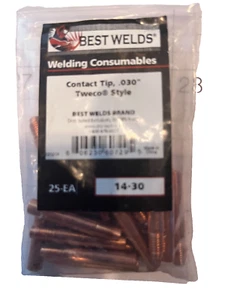 BESTWELDS 14-30 MIG WELDING CONTACT TIP TWECO STYLE 14-SERIES .030  1 PACK OF 25 - Picture 1 of 1