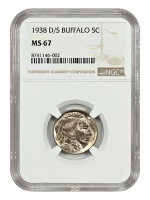 1938-D/S 5C Buffalo NGC MS67 - Buffalo Nickel - Popular Variety - Image 1 of 4