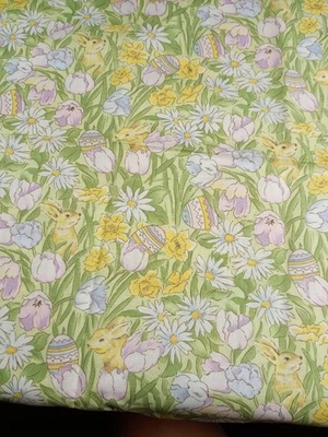Fabric JoAnn Fabrics Easter Eggs Bunnies Flowers 1 Yard x 42" - Image 1 of 4