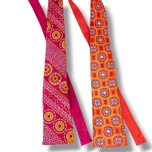 Lot Of 2 VTG 60s Barkcloth Neck Ties Orange & Burgundy Psychedelic Skinny 49.5×3 - Picture 1 of 7