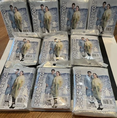 Capas de chuva de bolso, conjunto de 10, NOVAS, plástico transparente, 135x85 cm, com capuz - Imagem 1 de 4