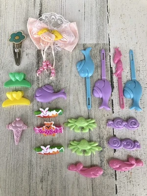 Correas de pelo de plástico de la década de 1990 clips apretados a presión peces cangrejo conejito caracol 19 piezas Foto 1 de 4