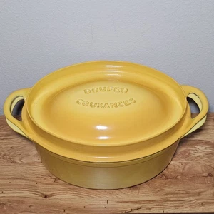 Vintage Le Doufeu Cousances Dutch Oven 20 Cast Iron Enamel Yellow Orange Ombre - Picture 1 of 22