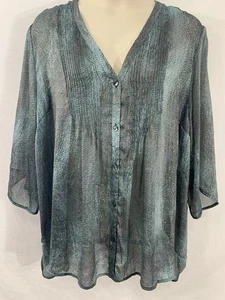 Maggie Barnes for Catherines PLUS 4X-30W-32W Knopfleiste TRANSPARENT Cover Up Tunika Top - Bild 1 von 11