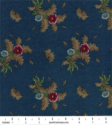 Plantation cerca de 1800 samambaia buquê floral azul Ro Gregg vintage FQ - 1/4 JARDA - Imagem 1 de 4