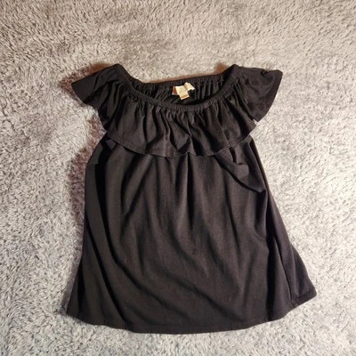 Top Michael Kors para mujer pequeño escote con volantes sin mangas negro Foto 1 de 4