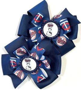 Beautiful Minnesota Twins inspired set of pigtail hair bows for girls. - Picture 1 of 2