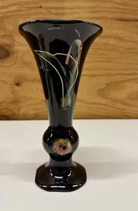 Schwarze Kunst Glas Blumenvase bemalt MCM Abstrakte Kunst Kunst Arnstadt Keramik 9" - Bild 1 von 12