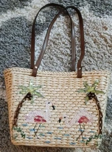 Bellissima borsa CAPPELLI STRAWORLD in paglia di cornhusk con paillettes rosa fenicotteri - Foto 1 di 6
