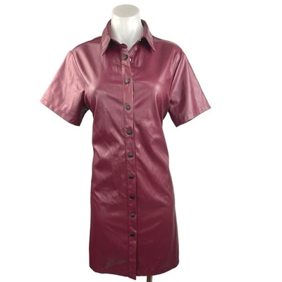 Vestido Camisa Missguided Púrpura Imitación Cuero Botones Manga Corta Cuello Talla 8 Foto 1 de 4