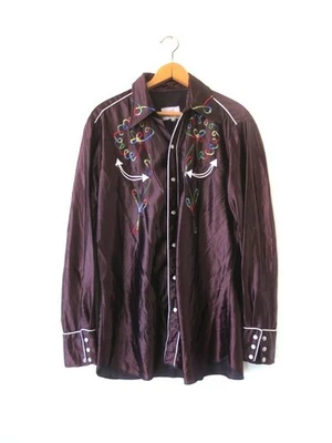 Camisa Rockabilly Vintage H Bar C California Ranchwear Marrón Perla Occidental A Presión Foto 1 de 4