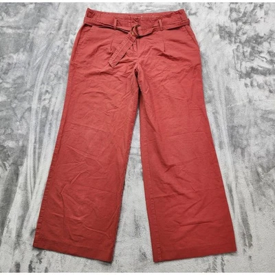 Pantalones Ann Taylor para mujer 8 rojos oxidados con cinturón tiro alto pierna ancha fluidos oficina preppy Foto 1 de 4
