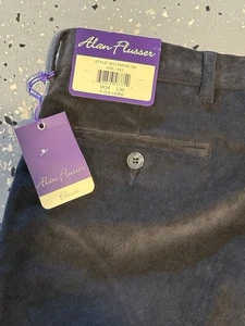 Pantalones de pana negros nuevos con etiquetas Alan Flusser 34x30 para hombre frente plano poli nailon spandex - Imagen 1 de 5