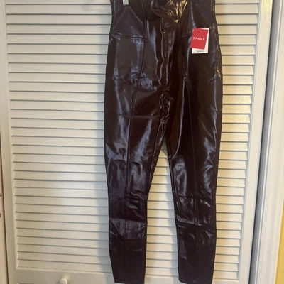 SPANX Leggings Women's Size Medium Ruby Red Faux Patent Leather High Rise Ankle - Image 1 of 4