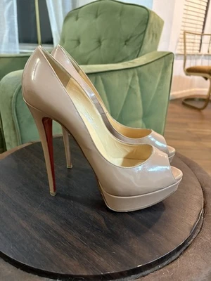 Christian Louboutin Lady Peep Nude Patent Leather Heels Size Eu 41.5 US 11.5 - Image 1 of 4