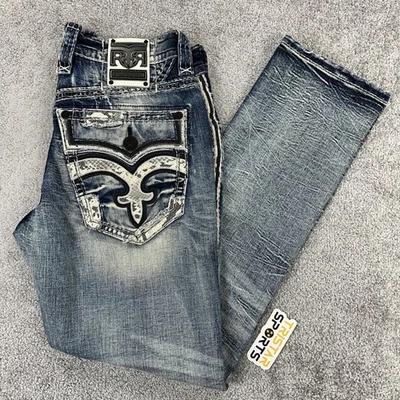 Pantalones de mezclilla Rock Revival para hombre 33 ciprés ajustados calce recto azul desgastado Foto 1 de 4