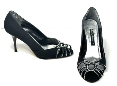 Beverly Feldman Vintage Heels Black Rhinestone Bow Pumps Women Size 6 US/37 EUR - Image 1 of 4