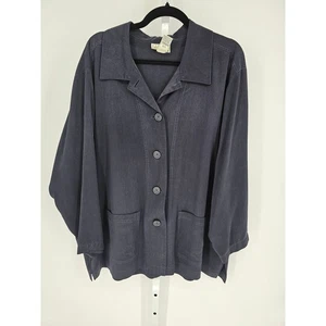 Shaket casual Sigrid Olsen donna blu navy tencel manica lunga con bottoni taglia 2X - Foto 1 di 5