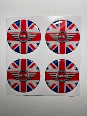 MINI Cooper conjunto de adesivos de tampa de roda 4 peças decalques emblema tampa central de resina cúpula 3D - Imagem 1 de 3