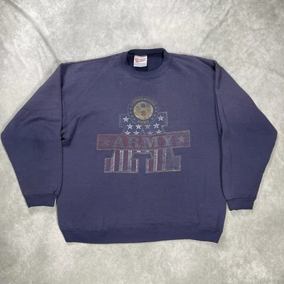 ВИНТАЖНЫЙ мужской свитшот армии США XL темно-синий логотип США графический флис ВЫЦВЕТШИЙ - Изображение 1 из 4