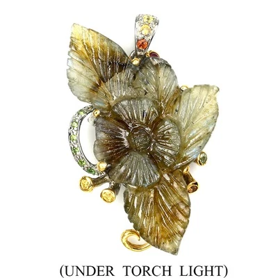 Colgante de plata de ley 925 labradorita tallada zafiro piedras preciosas hecho a mano Foto 1 de 4