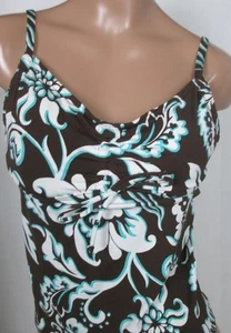 Lands End braun Hibiskus verstellbar Top Tankini Badeanzug Top Damen 4 Petite NEU - Bild 1 von 14