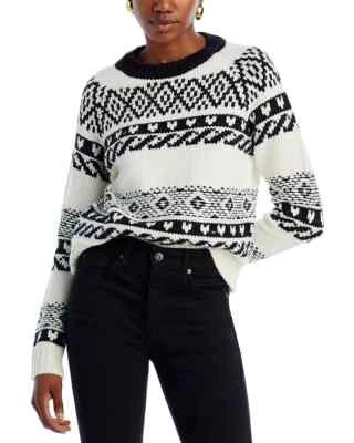 Aqua L142002 Womens Black/White Cable Knit Crew Neck Sweater Size S - Image 1 of 3